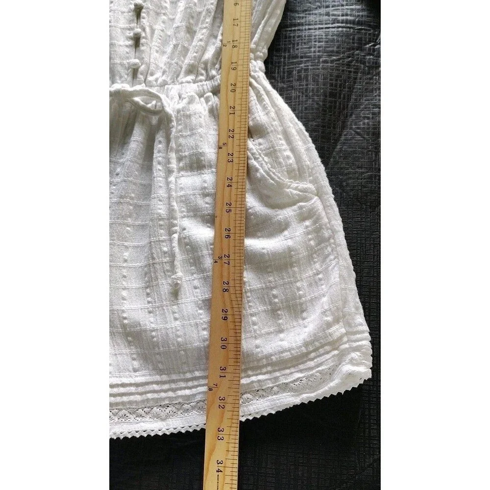 Aerie Women’s Romper Small White Textured V-Neck Button Front Pockets Coastal - Picture 9 of 14